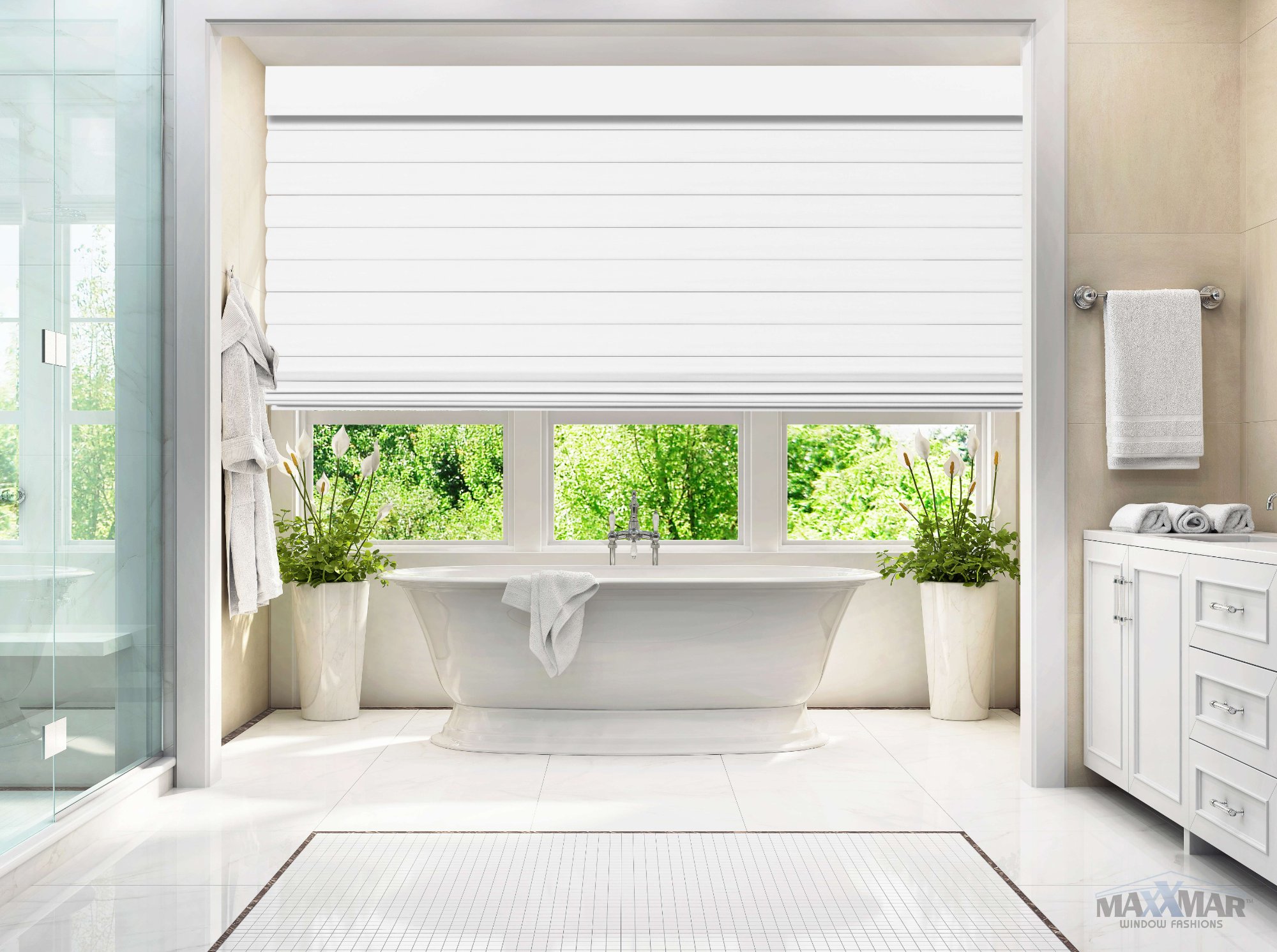 Roman Shade in elegant bathroom