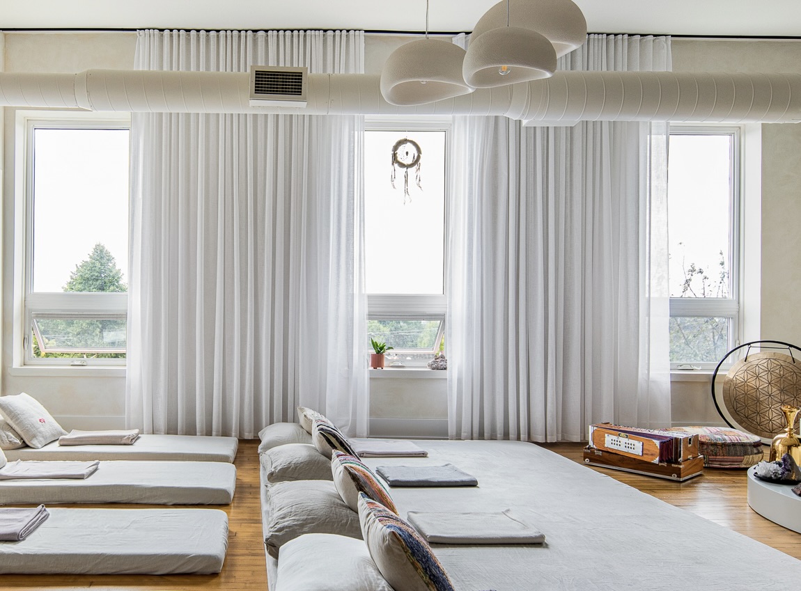 Sheer drapery in bright open space